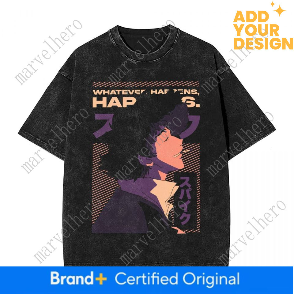 Manga Cowboy Bebop Spike Spiege Graphic T Shirt Vintage Washed Oversized T Shirts Short Sleeve Soft Tee Men Women Clothes