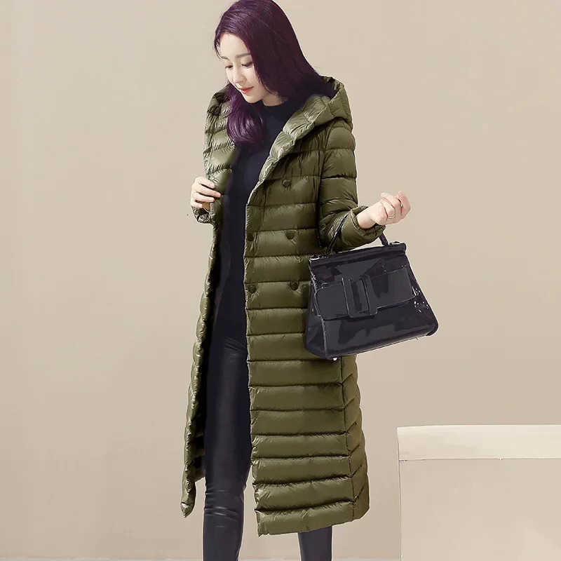 Light Winter Down Jackets Slim Hooded Long Women Duck Clothing Warm Coats S261014IWWI