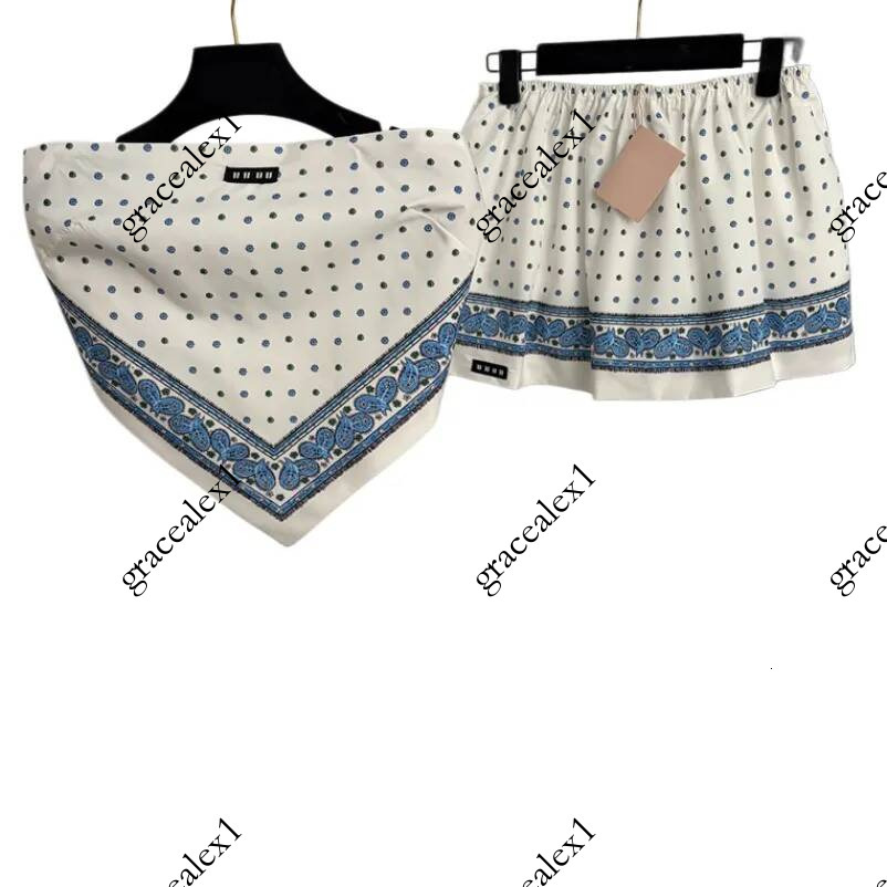 Y2K Printed Tube Top Mini Skirt Set Women Sexy Polka Dot Triangle Bandeaus Elastic Waist Skirts Suit Luxury Street Night Party Chic Strapless Tops