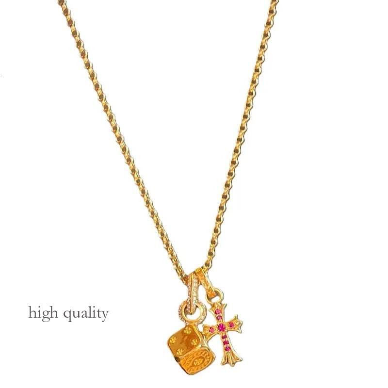 Taiyang New Fashion Cube Dice Red Blue Diamond Pendant Chrome Necklace Luxury Minimalist Brass Gold Plated Women's Cromeheartz Jewelry Daily We