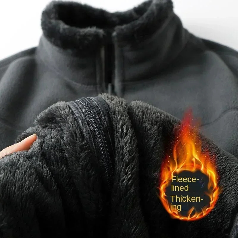 Winter Thicken Polar Fleece Jacket Warmth Windproof Full Zip Up Coat Multiple Zipper Pockets Outdoors Plus Size Jackets Outwear 261014