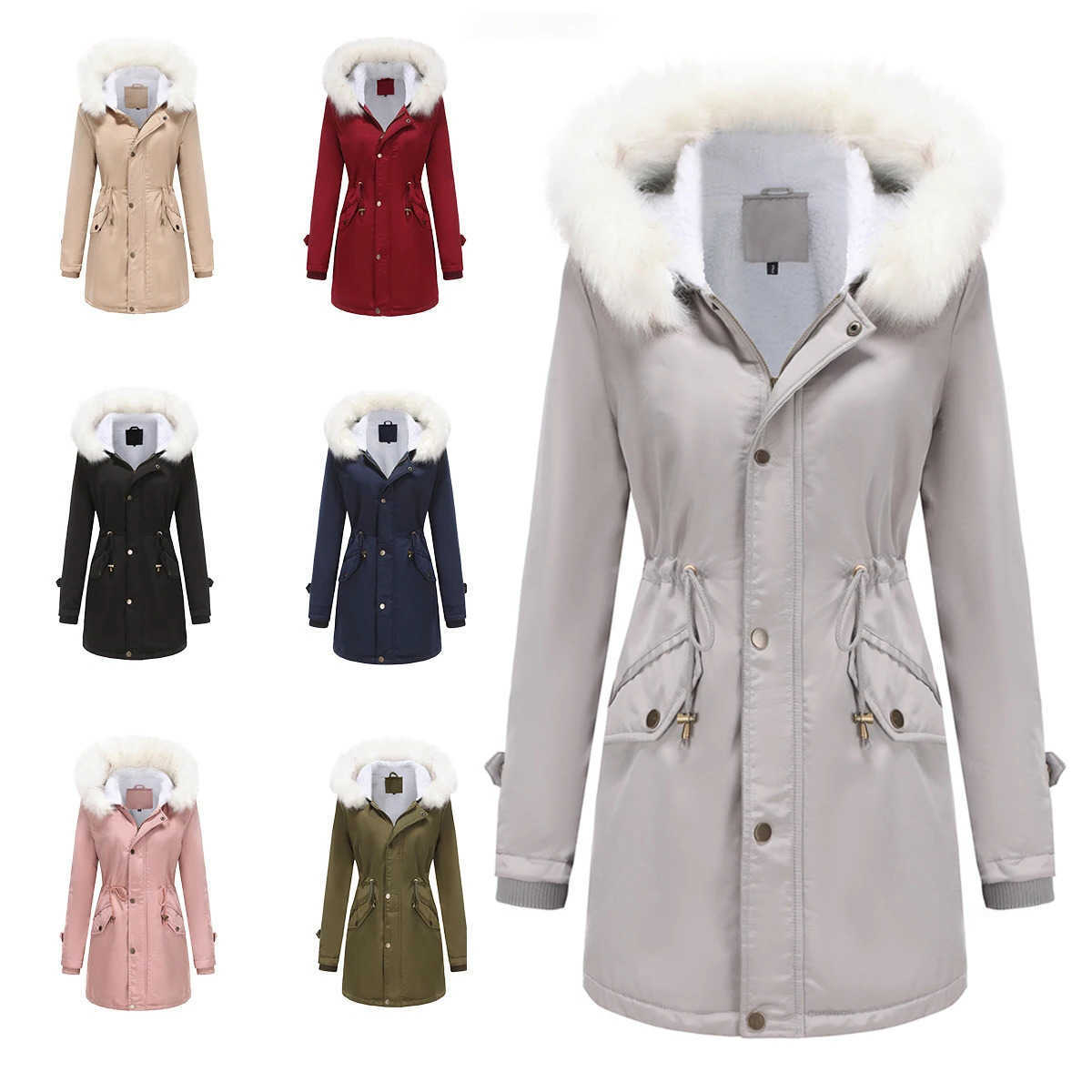 Womens Long Jacket Fur Collar Hood Winter Down Jackets Coats Parkas Warm Padding Cotton Padded Puffer Outwears HWY0377 S261014SAAB
