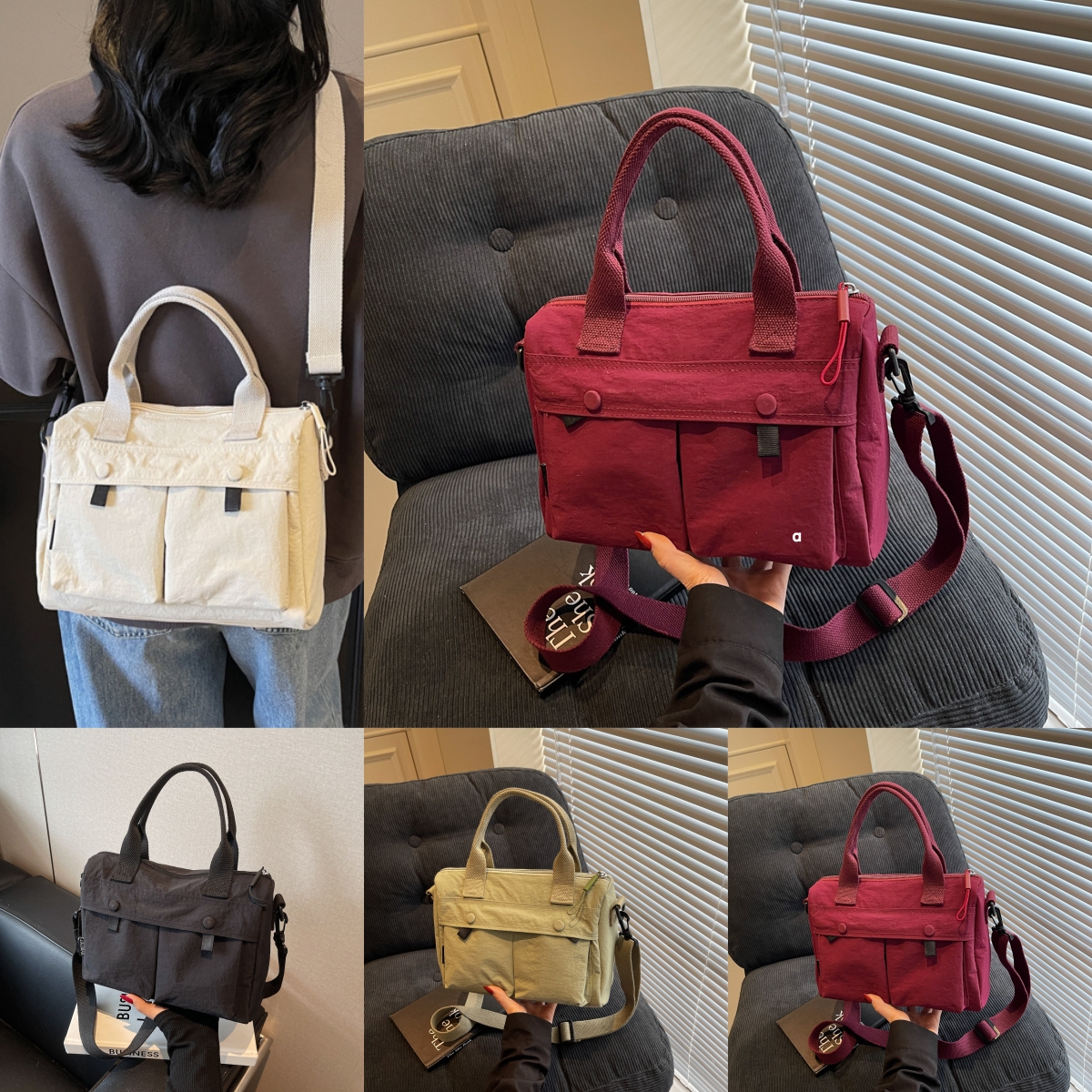 A3135 Sac à bandoulière pour femme Sac à main léger de style bouffant Sac messager minimaliste et polyvalent Sac en tissu pour femme Sac à bandou