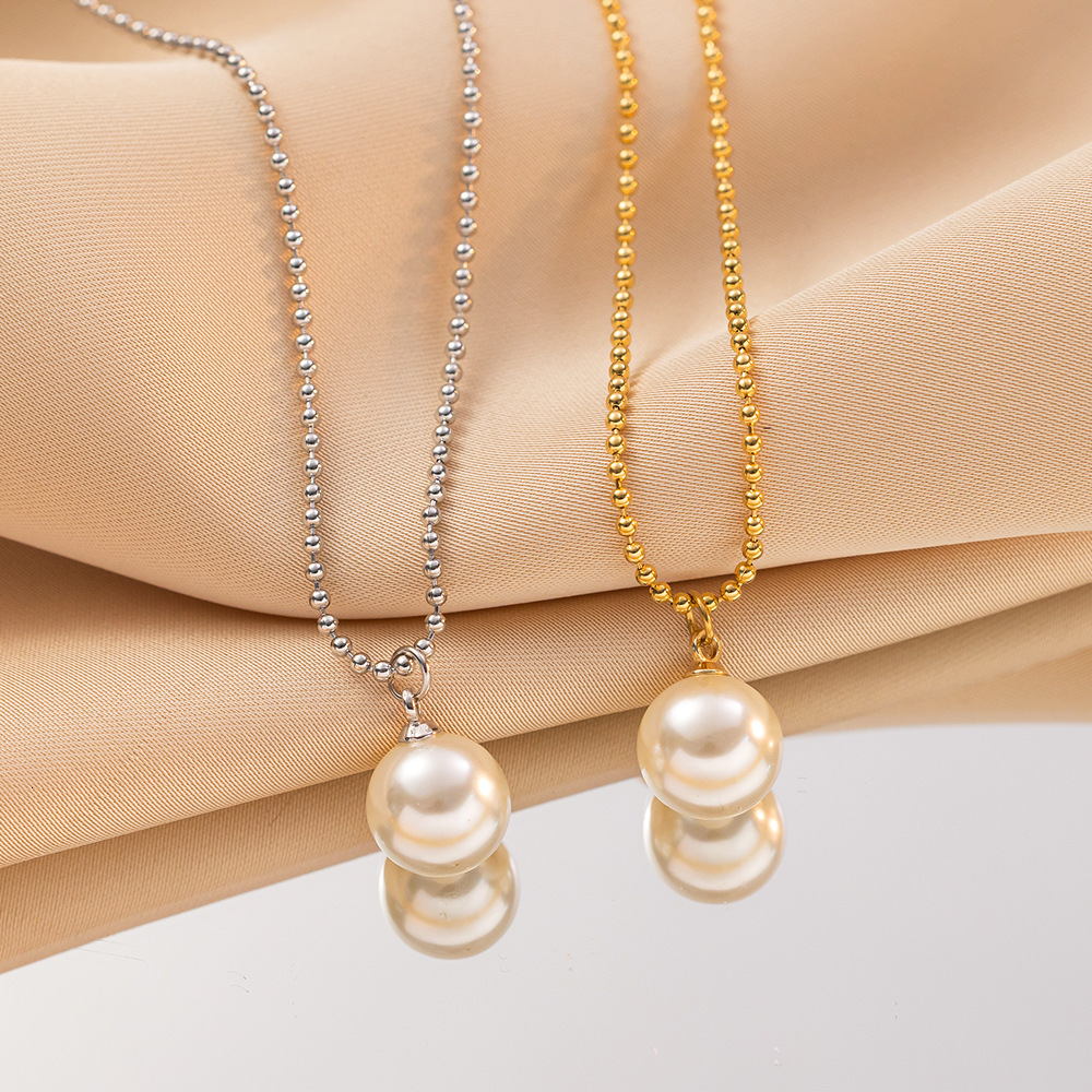 French Retro Sweet Pearl Titanium Steel Necklace For Women, Light Luxury Versatile Exquisite Collarbone Chain, High-End New Beaded Chain