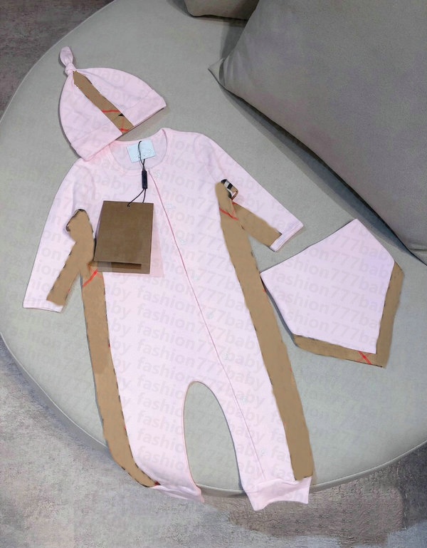 100%cotton kids designer Romper baby boy girl Long sleeve cotton clothes newborn one-piece onesies luxur letter Jumpsuits bib hat 3pc