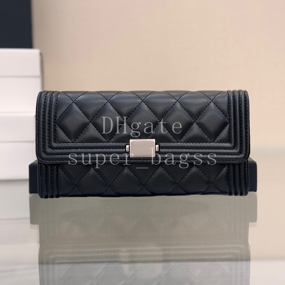 Classic Long Quilted Card Holder Clutch Flip wallet 19CM Master Quality Designer Lambskin Luxury Coin Purse With Box XQ005