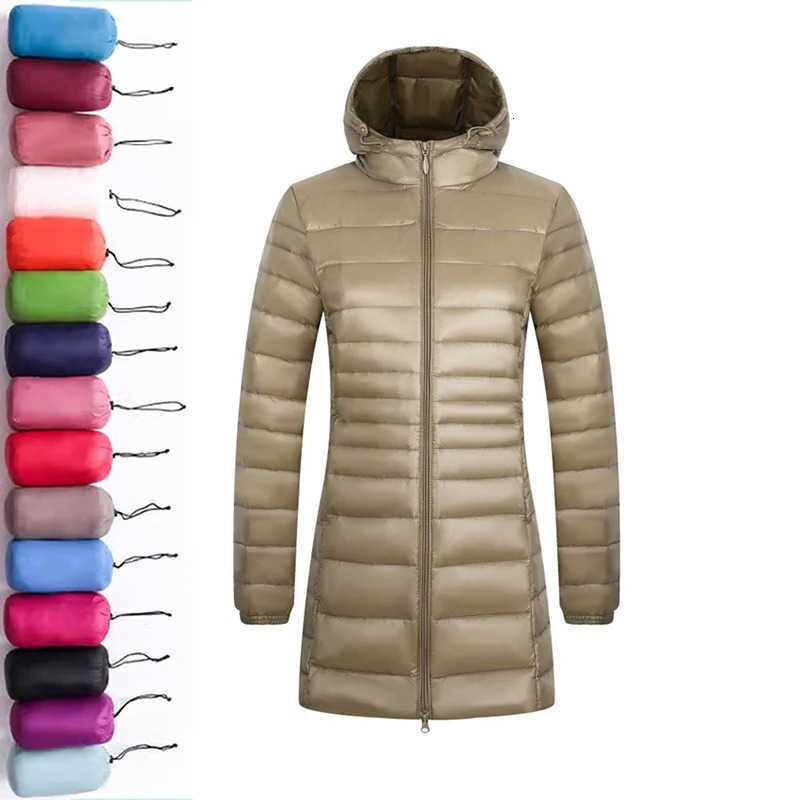 Color 12 Women Long Warm Light Down Jacket Ladies Hooded with Portable Storage Puffer Coats Womens Overcoats S261014A8H2
