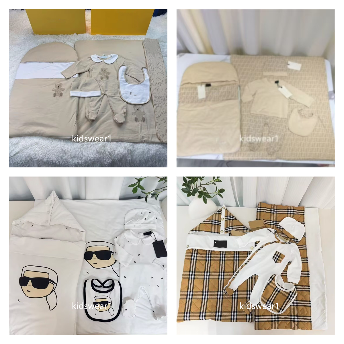 S0799 Conjunto de pelele de algodón para bebé con gorro babero pañal 5 piezas estampado cálido