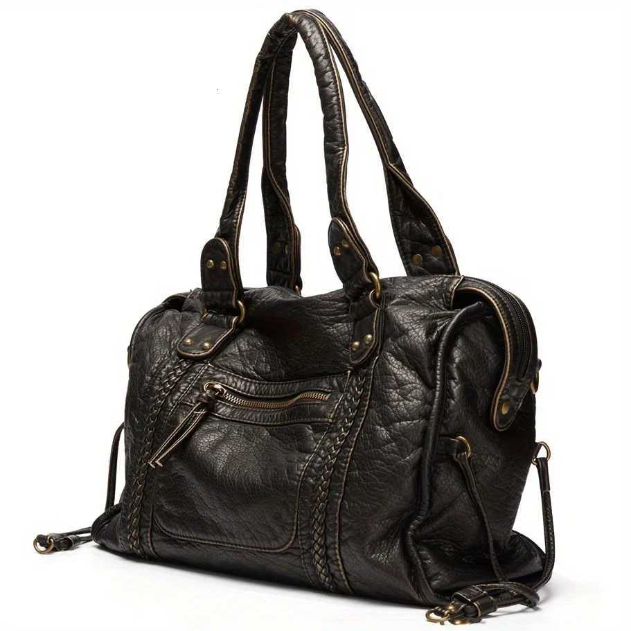 Shoulder Bags Soft leather retro bag shoulder messenger bag large capacity tote bag Y2K motorcycle bag X261016