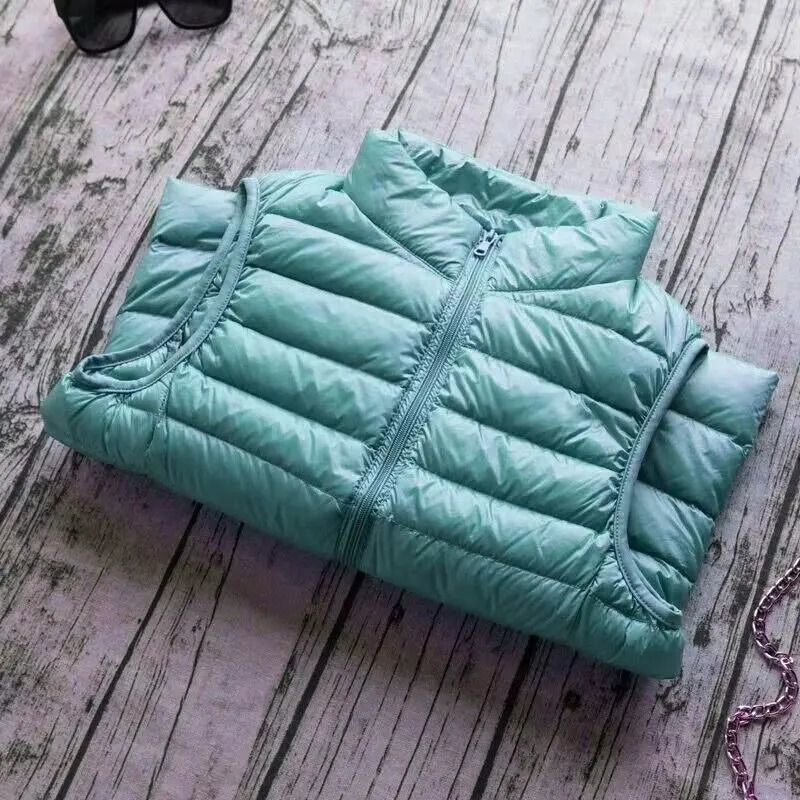 Spring Autumn Women Lightweight Puffer Jacket White Duck Down Vest Warm Winter Slim Sleeveless Waistcoat Female Portable Outwear 261013