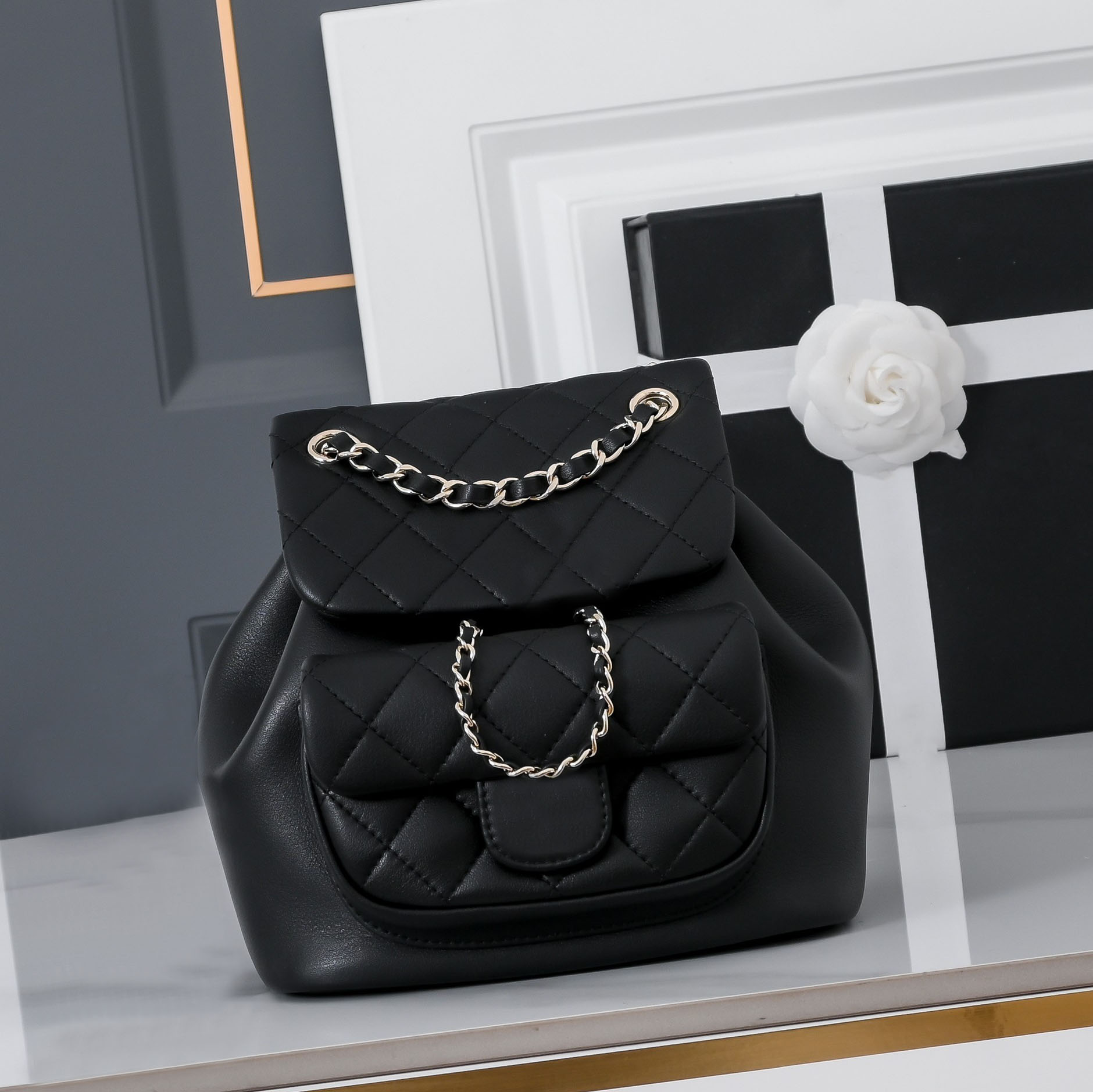 Designer Bag 22A Series Women Quilted Calfskin Mini Duma Backpack, Front Pocket Magnetic Buckle Bag for Travel, Dinner & Cosmetics Storage