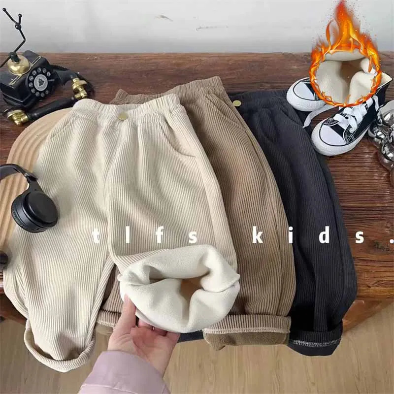 Boys Thickened Sweatpants Girls Padded Pants Winter Warm Loose Trousers Autumn Fleece Wide-Leg Pants Casual Solid Clothes261016