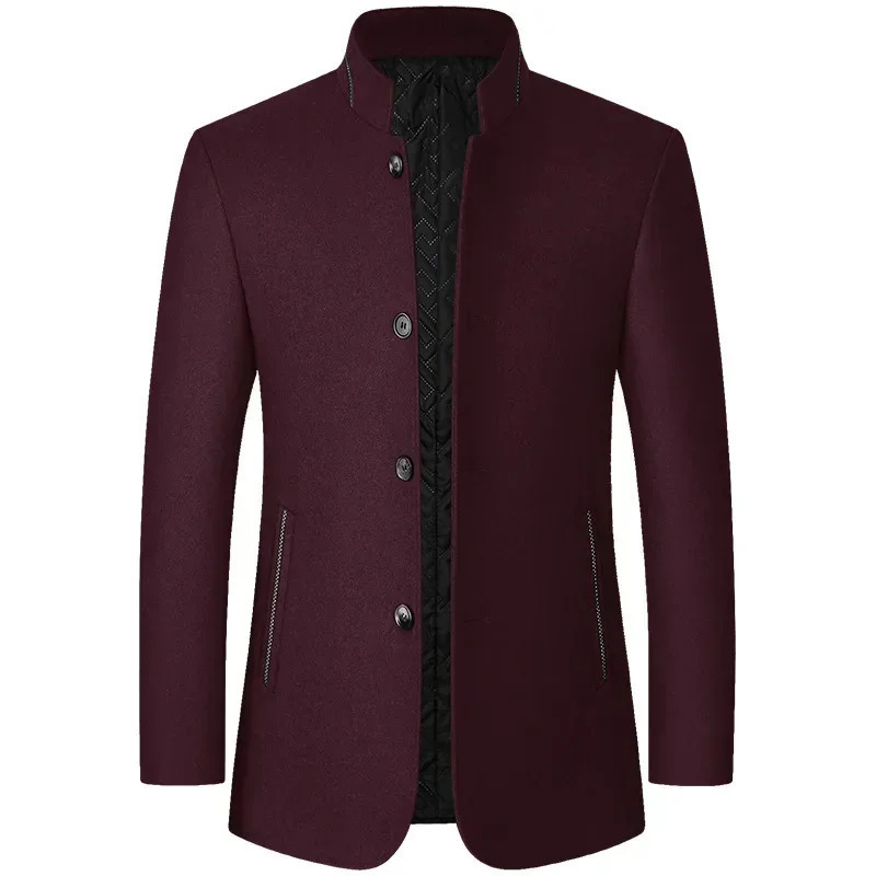 BROWON Winter Coat Men Chinese Style Stand Collar Solid Coats for 2026 Autumn and Business Casual Woolen Jacket 261010