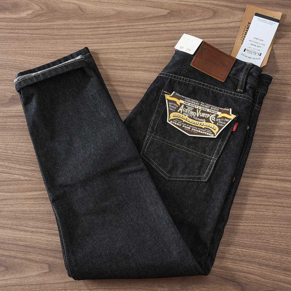 Men's Jeans 2024 Autumn and Winter American Retro Primary Color Black Denim Jeans Men's 86.4% Cotton Washed Old Heavyweight Straight Pants