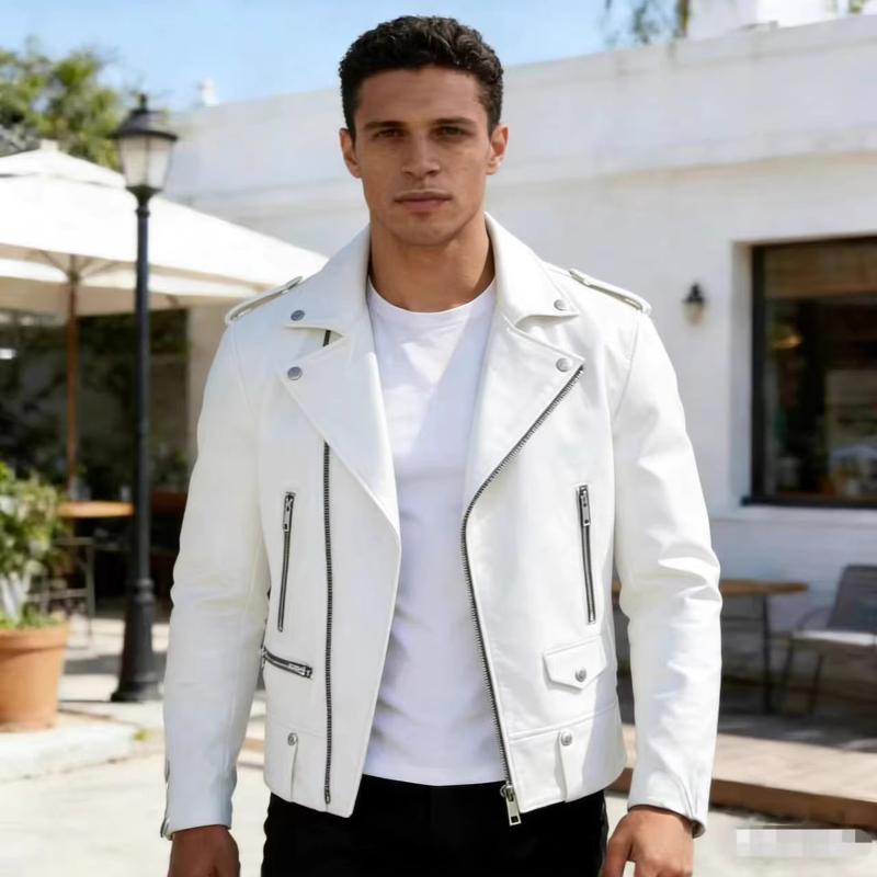Veste de moto en simili cuir pour hommes de haute qualité, coupe ajustée, col montant zippé, vêtements d'extérieur streetwear d'hiver