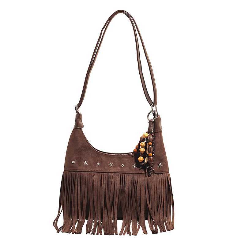 Shoulder Bags Vintage Fringe Crossbody Bag Fashion Suede Handbag Trendy Tassel Crescent Bag for Women Luxury Work Shopping Travel Winter Fall X26101