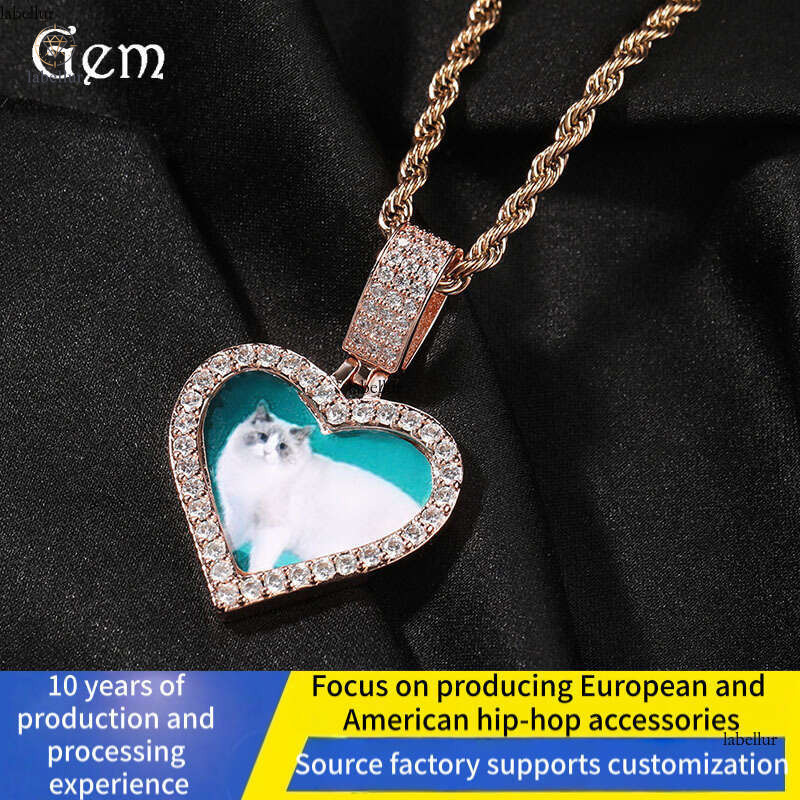 Moissanite Jewelry fashion Silver inlaid Moissanite new heart-shaped custom pendant necklace for couples commemorative photo jewelry b