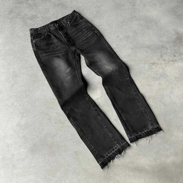 Men's Jeans Washed Distressed Micro Flared Jeans Men Women Loose Fit Vintage Denim Pants Y2K Hip Hop Streetwear American Retro TrousersT261016