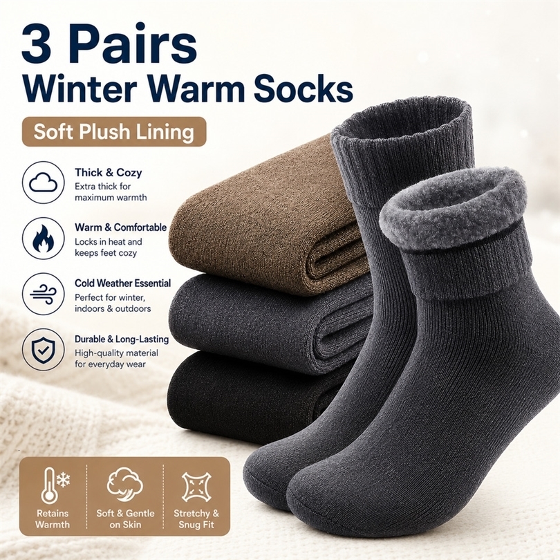 3 Pairs Mens Winter Warm Hiking Socks Thick Reinforced Toe Heel Size 4045 Soft ColdWeather Outdoor 261015
