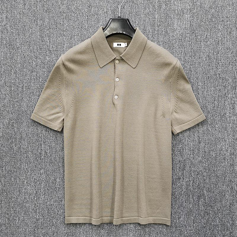 Designer Men's Summer Knit Polo Shirt, Lapel Short Sleeve Cotton-Linen Blend Breathable Solid Color Business Casual Top