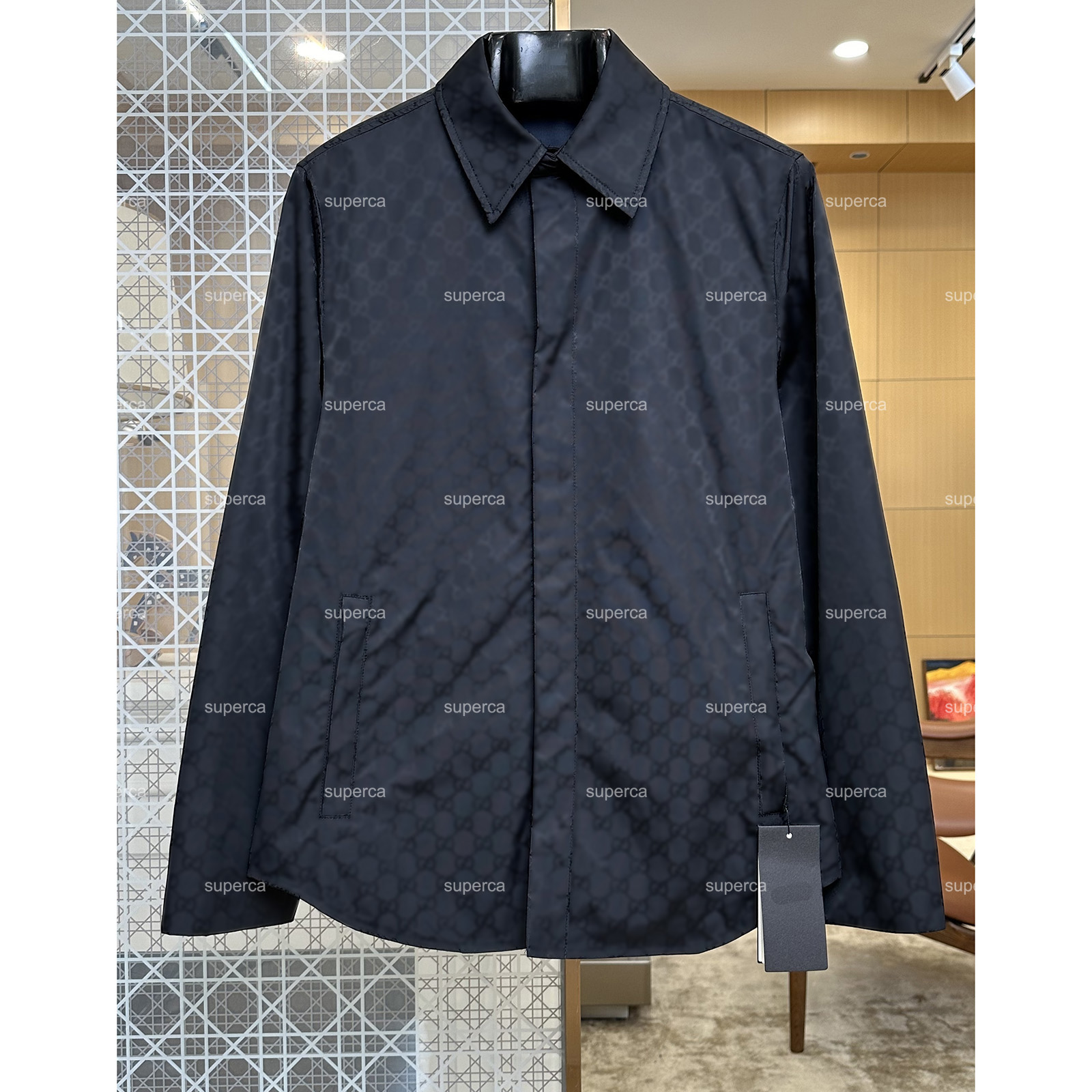 Designer Luxury Men Women 100% Cotton Shirt Jacket, Lapel Subtle Jacquard Pattern Loose Casual Outerwear