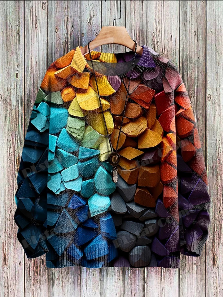 Multicolor Art Vintage Cat Fun Art Pattern 3D Printed Men's Knitted Pullover Winter Unisex Casual Knit Pullover Sweater ZZM68 261015