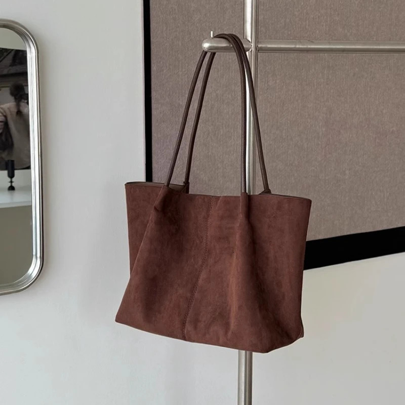 Retro Solid Color Faux Suede Women's Shoulder Bags Fashion Versatile Ladies Underarm Bags Casual Large Capacity Female Tote Bag 261016