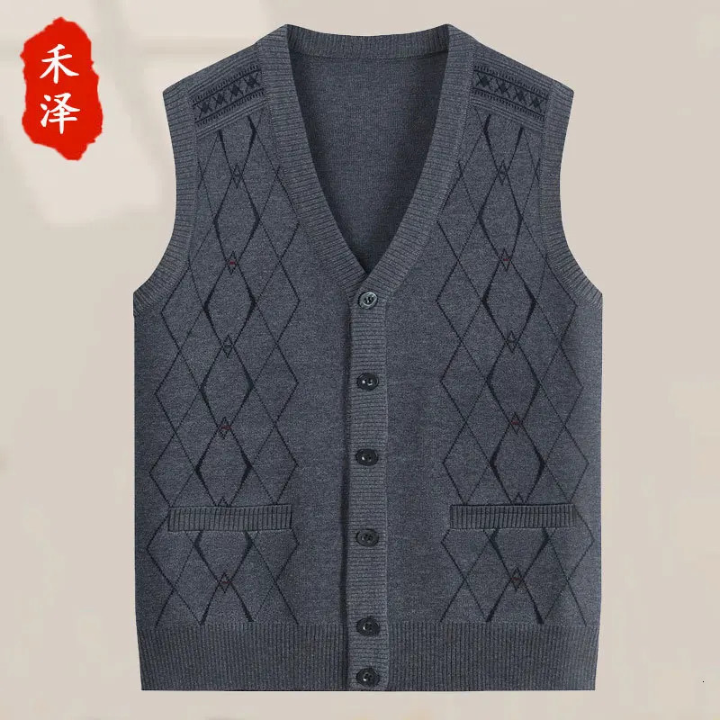 Men's Knitted Cardigan Vest MiddleAged And Elderly Spring Autumn Fashion Casual VNeck Sleeveless SingleButton Clre 260928