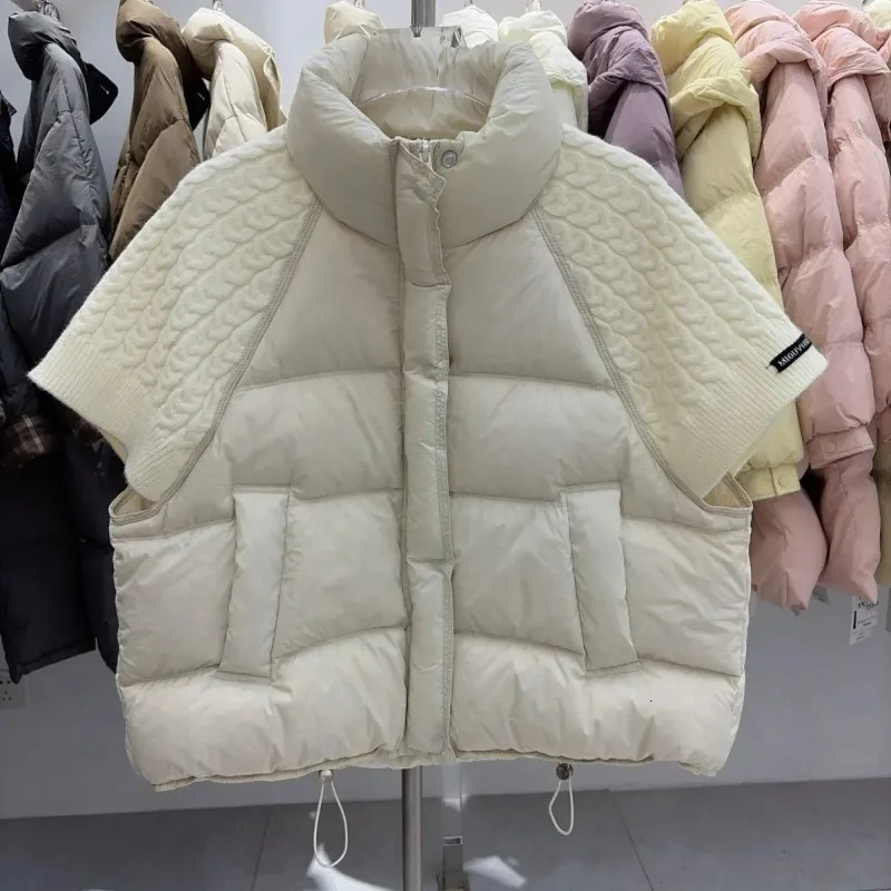 Autumn Winter Down Cotton Vest Women Knitted Splicing Loose Warm Vest Coat Woman Warm Sleeveless Waistcoat Outerwear Top 261013