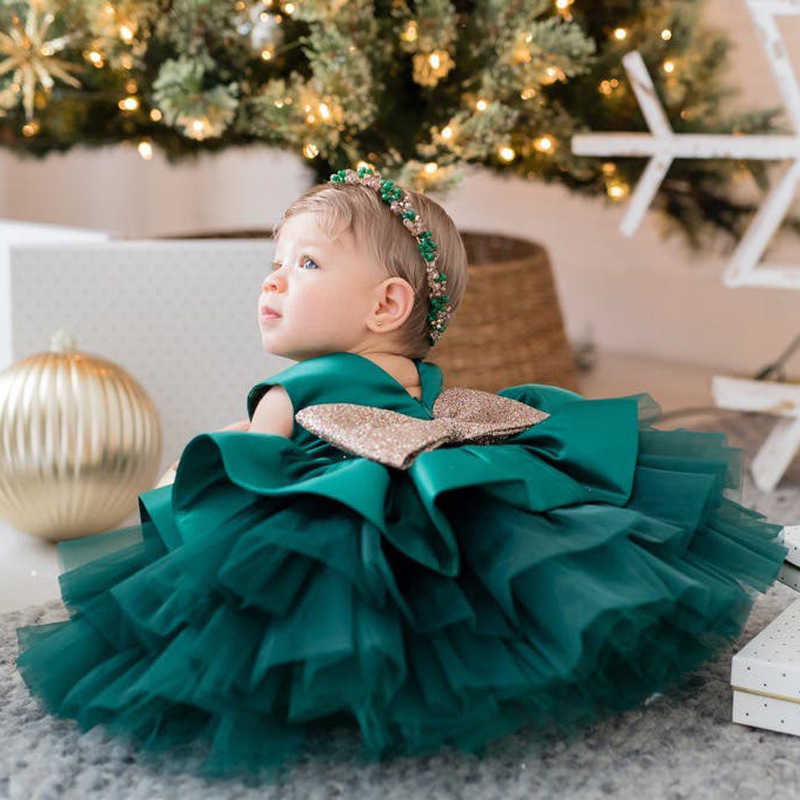 Princess Baby Dress Newborn Girls Birthday Party 1st Christening Gown Toddler Kid Children 2 3 4 5 Year Green Chrsitmas Dress S261016WW78