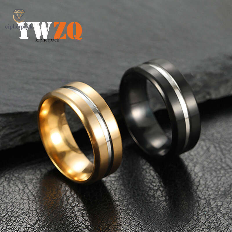 minimalist 925 Sterling Silver 14K Gold jewelry two-tone 8mm ring with a inner ball flat outer surface central line and two beveled edges matte fini