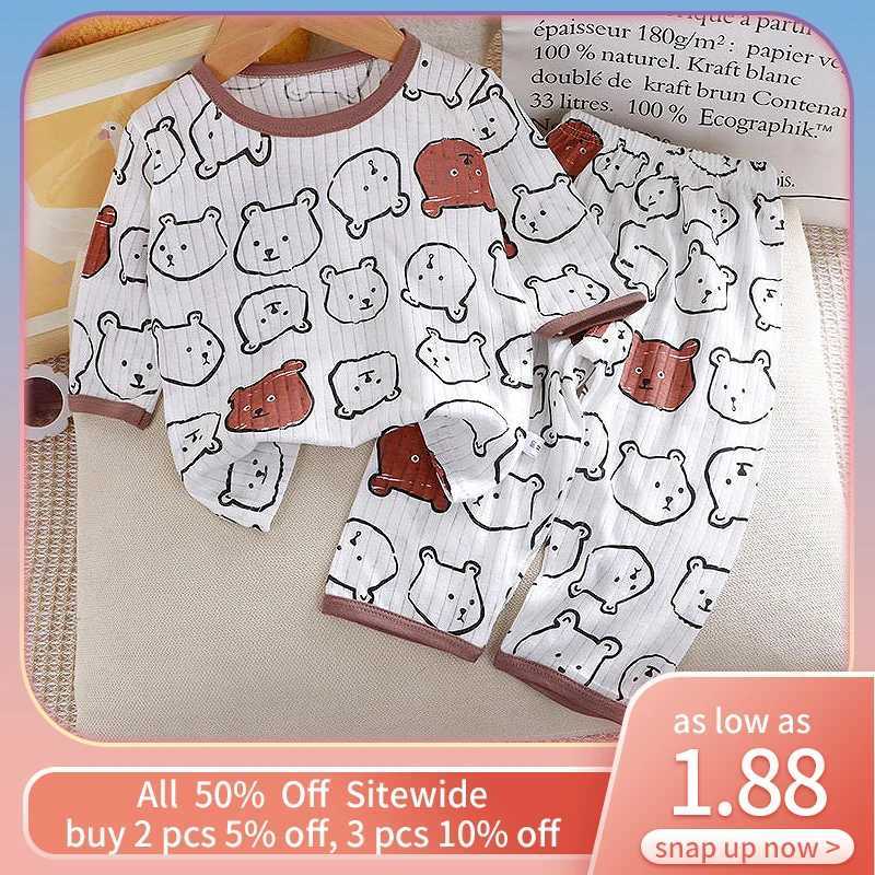 Pajamas Bear Print Baby Pajamas Kids Three Quarter Sle Tee+Pants Children Plover Top Clothing Set Girl Boy Casual Two Pieces OutfitW261019