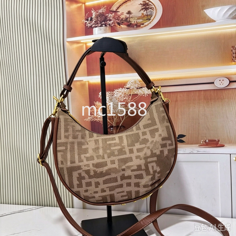 Retro Geometric Print Moon Shape Crossbody Bag Women Trendy Hobo Shoulder Purse Lightweight Daily Casual Handbag with logo 807
