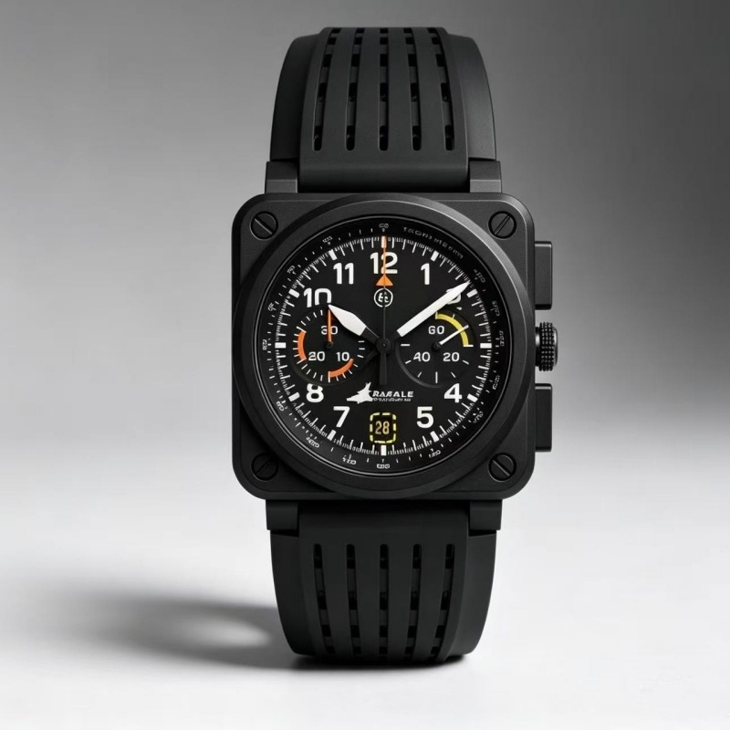Hot Sale Mens Square Pilot Quartz Watch BR03-94 Chronograph Luxury Wristwatch Rubber Strap Multicolor Dial Military Aviator Waterproof Male Watches