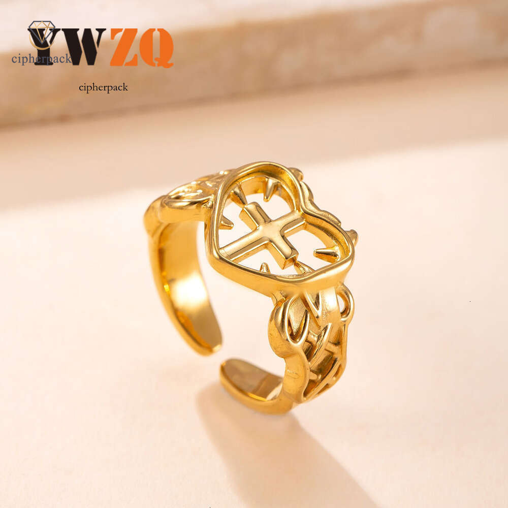 Jewelry titanium jewelry cut heart cross subculture punk 925 Sterling Silver 14K Gold ring wholesale