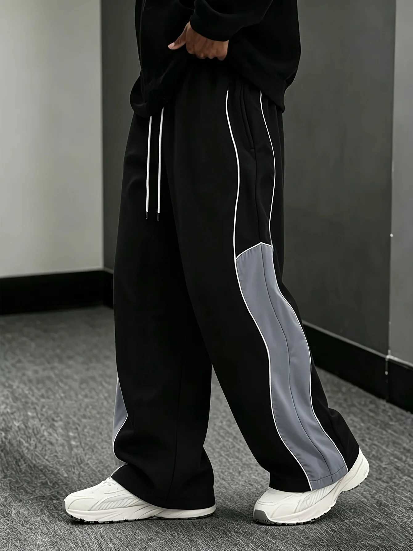 Men's Jeans Men Women Unisex Quick Dry Color Block Spliced Long Pants Loose StraightLeg Trousers Outdoor Hiphop Streetwear SweatpantsT261016
