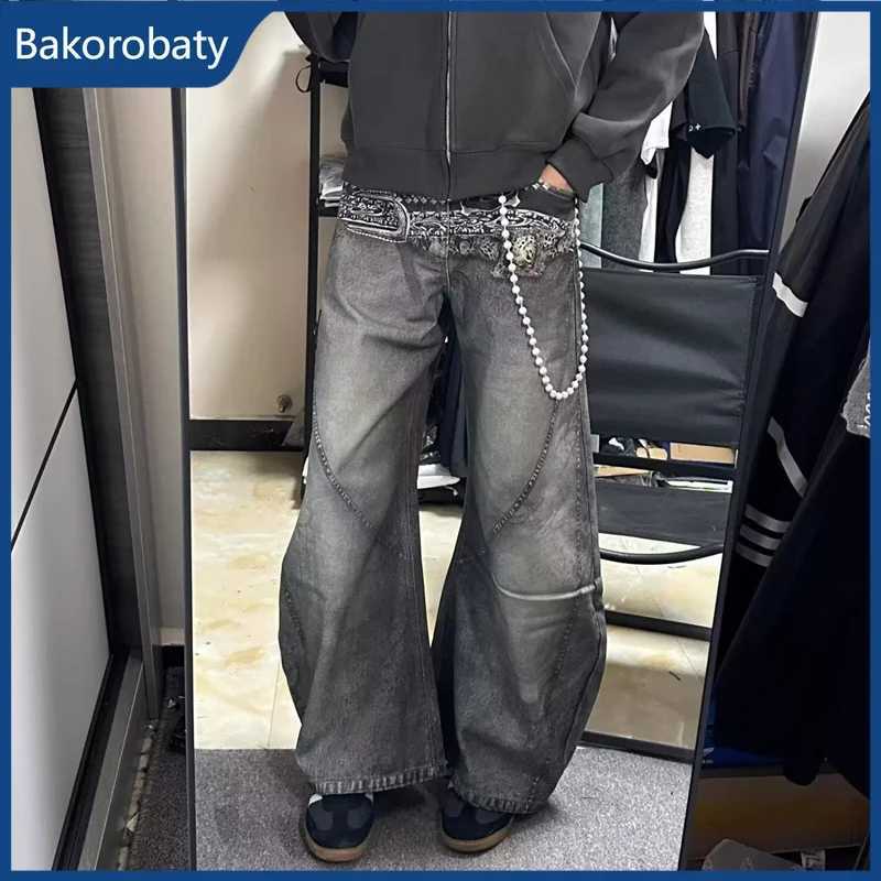 Men's Jeans 2026 Spring Men's Goth Graphic Printed Straight Wide Leg Jeans Hip Hop Fashion Streetwear Denim Trousers Y2K Vintage Baggy Jea