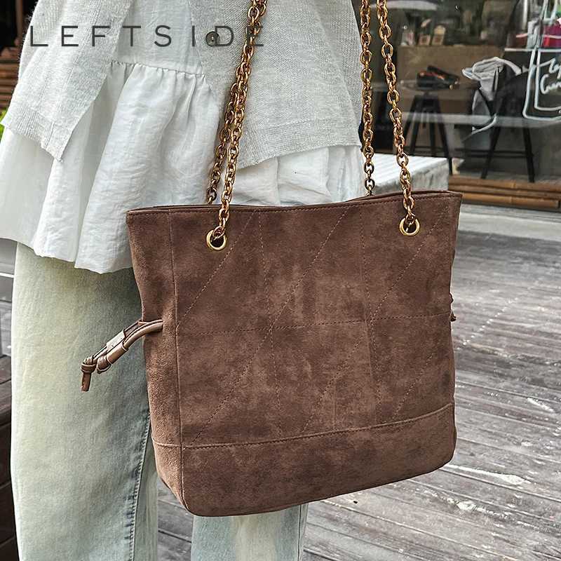 Shoulder Bags LEFTSIDE Luxury Small Faux Suede Tote Bag 2025 Winter Designer New Shoulder Bag Young Women's Underarm Bag Handbags and Purses X2