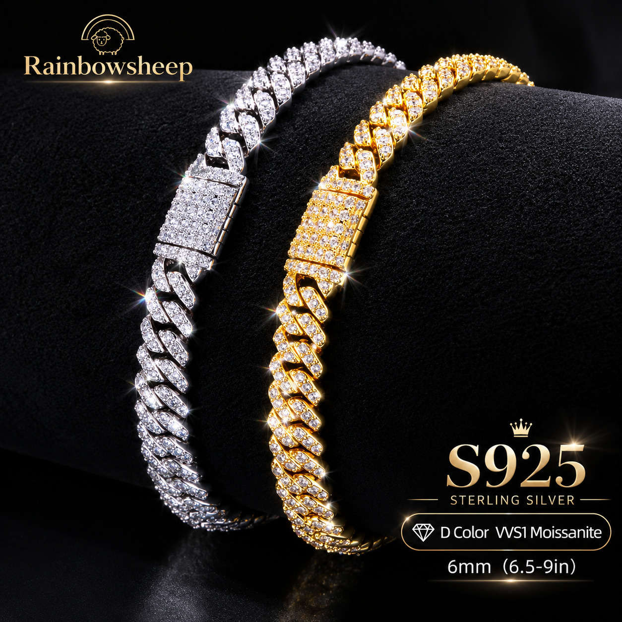 Wholesale Iced Out D Color VVS1 Moissanite 925 Sterling Silver Cuban Link Bracelet Men Miami Cuban Hip Hop Jewelry