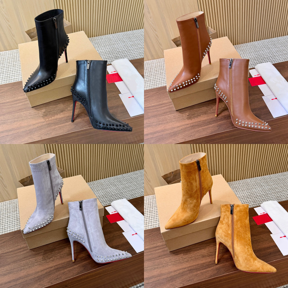 High Heel Designer Luxury Black Leather Ankle Boot Booties Point Toe Zipper Fashion Office Dress Womens Quality Modern Stylish Red White Purple Form