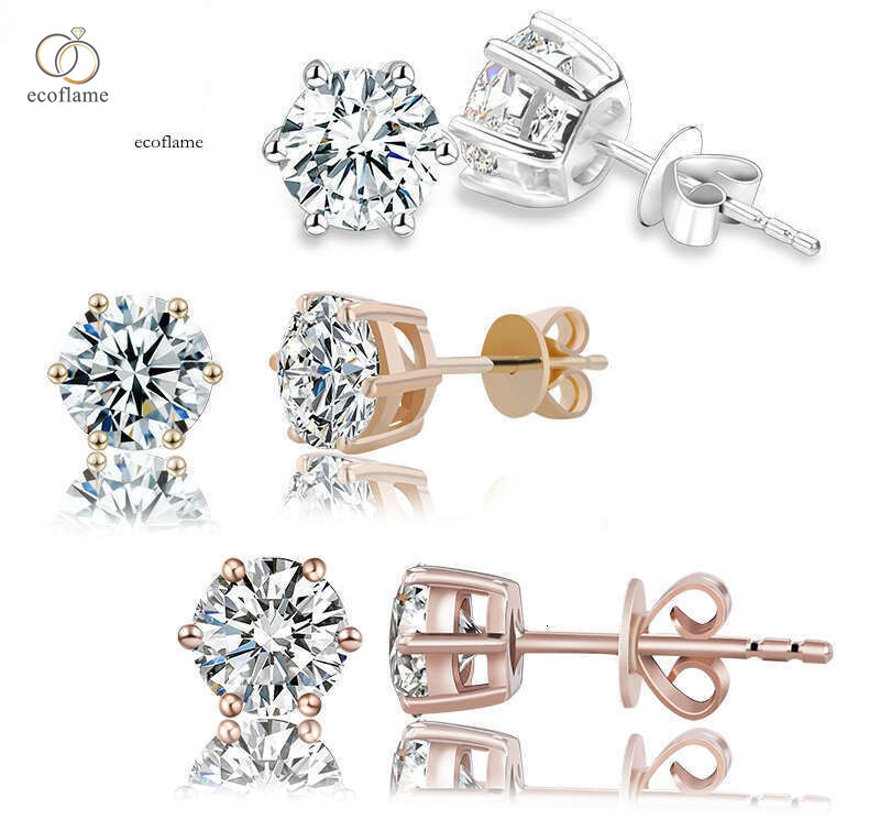 Starsgem 0.5ct 1ct D Color Round Brilliant Cut Snowflake 14k White Yellow Rose Gold Earrings Moissanite Studs