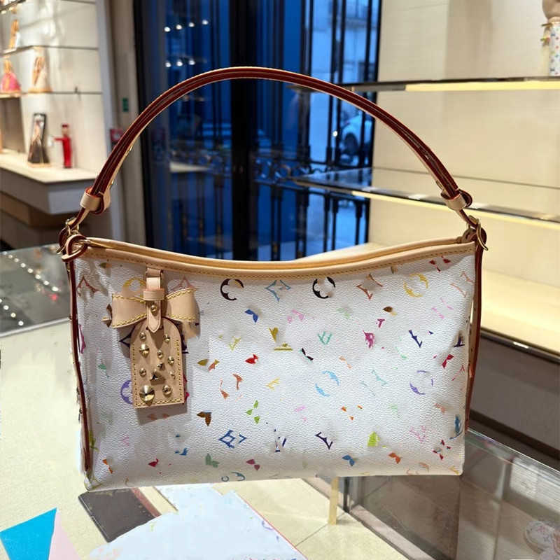 New horizontal white three-tone genuine leather women's shoulder bag large capacity trendy and fashionable crossbody bag versatile women's