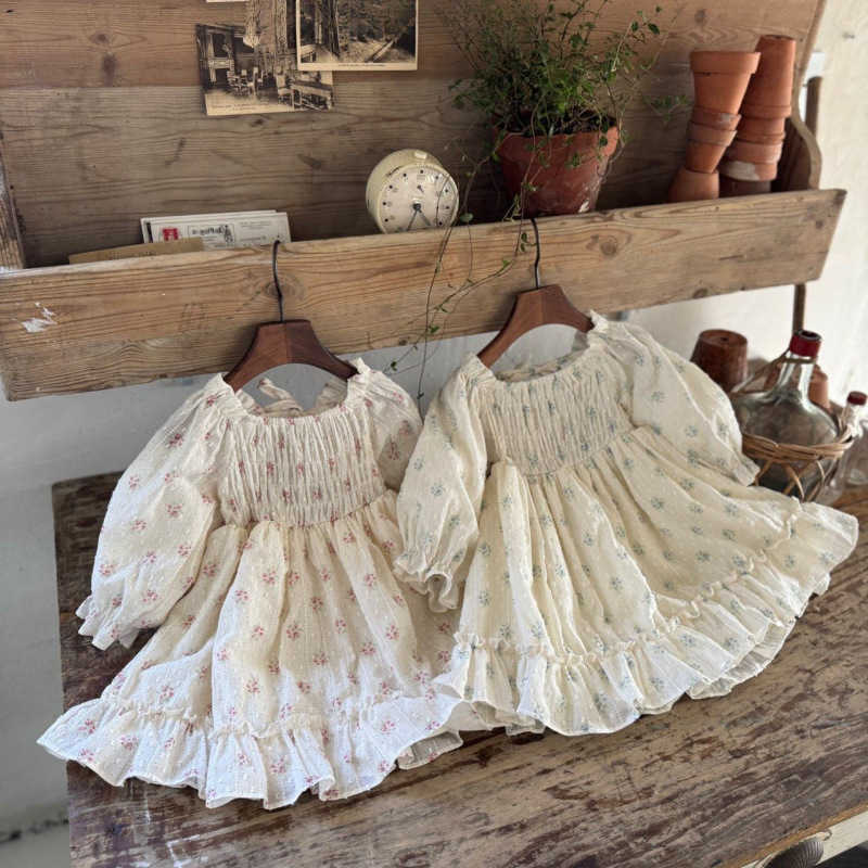 Spring 2026 New Girls Sweet Floral Dress Children Long Sleeve Dress Cotton Baby Girl Princess Dress Kids Clothes S261016N1L3