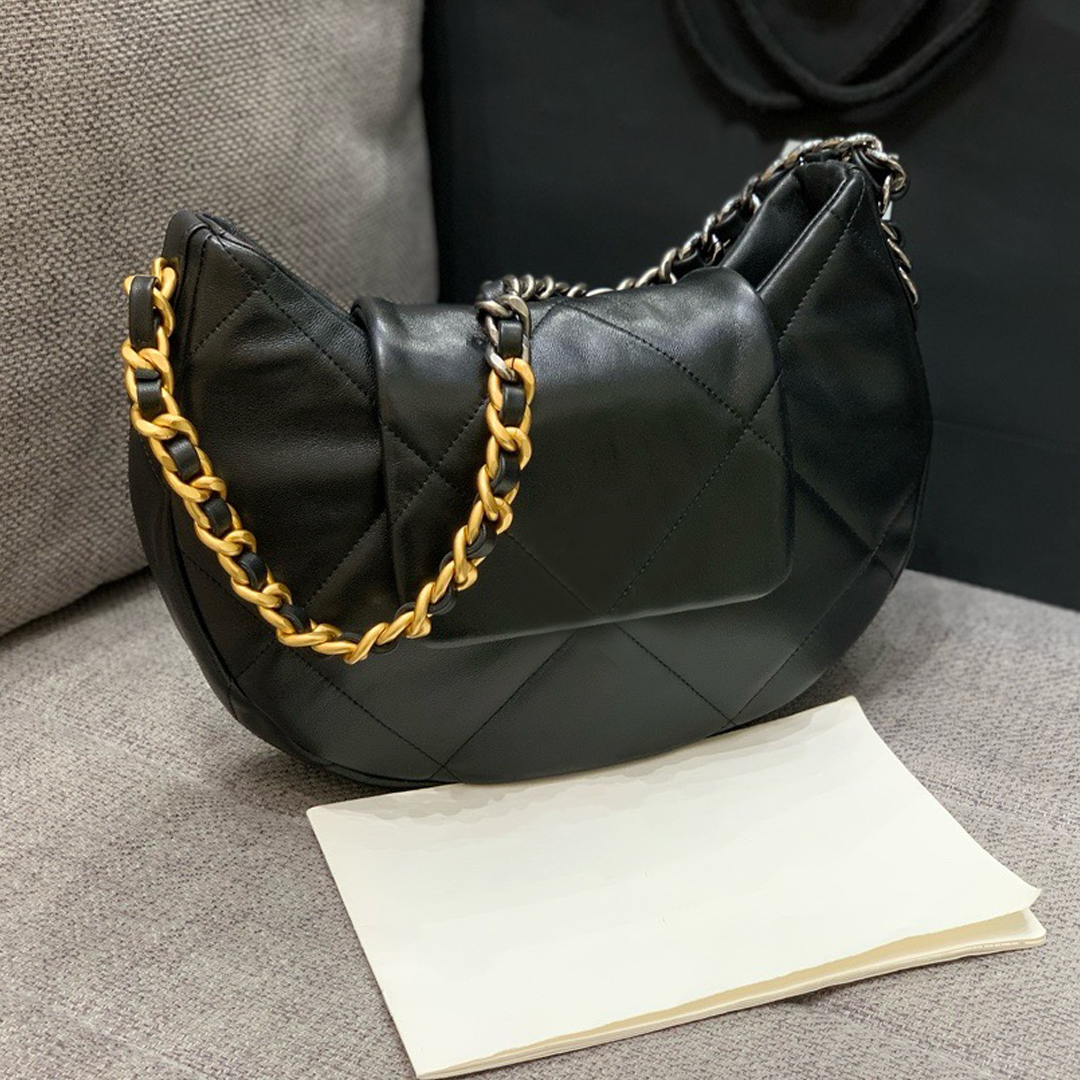 12A 24C Women Quilted Lambskin Hobo Bag Mixed Metal Chain Shoulder Bag Luxury Designer Style Crescent Crossbody Purse Ladies Daily Handbag C4636 30X