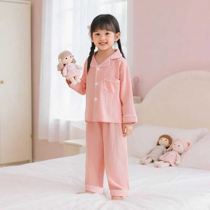 Pajamas 100% Cotton Kids Pajama Set Spring Autumn Newborn Long Sle Solid Color Cute HewearW261019