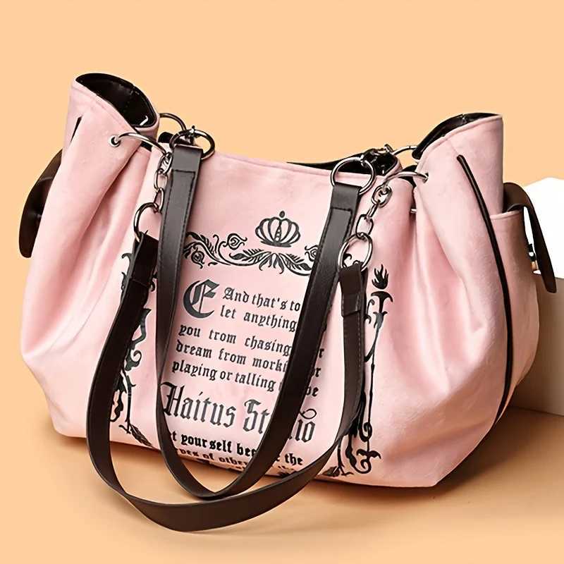 Totes Letter Print Faux Suede Women Handbag Shoulder Bag Retro Large Capacity Tote Bag for Daily Commuting and Hand-Carry.Pumpkin Bag X2610161