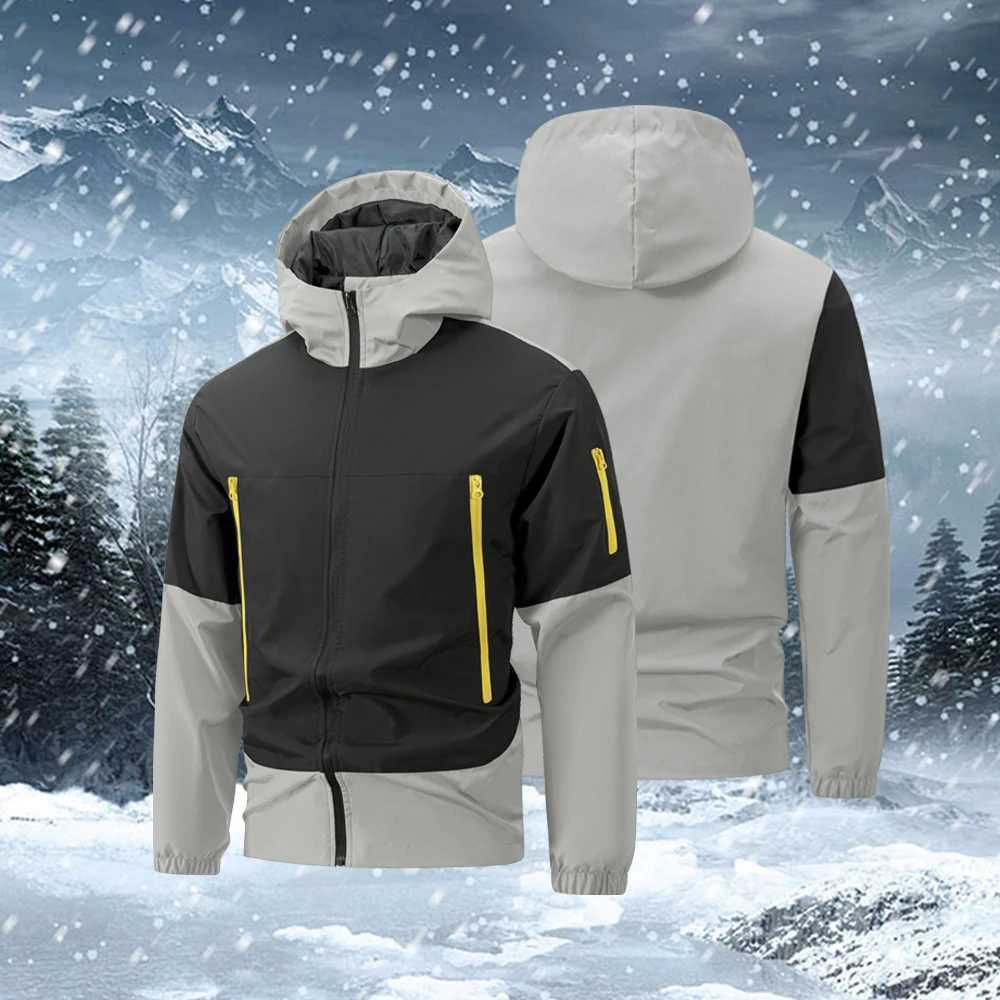 Outdoor Jackets Hoodies Color-Blocked Windproof for Men - Lightweight and Warm Outdoor Hiking Raincoat Suitab for Spring Autumn and WinterT261016