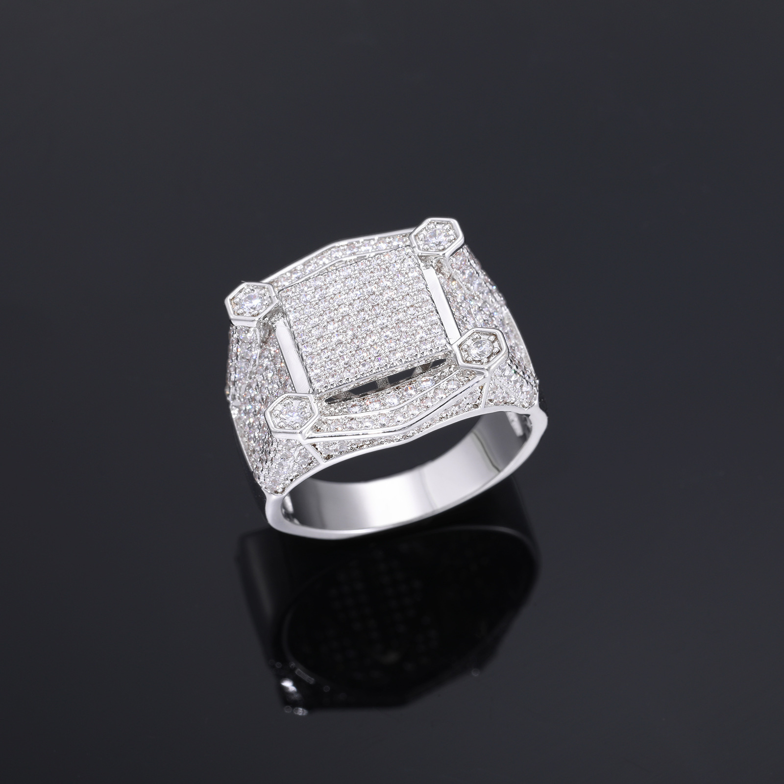 European And American Fashion Square Micro-inlaid Moissanite Diamond RING Personality Hip-hop Punk Ring For Men
