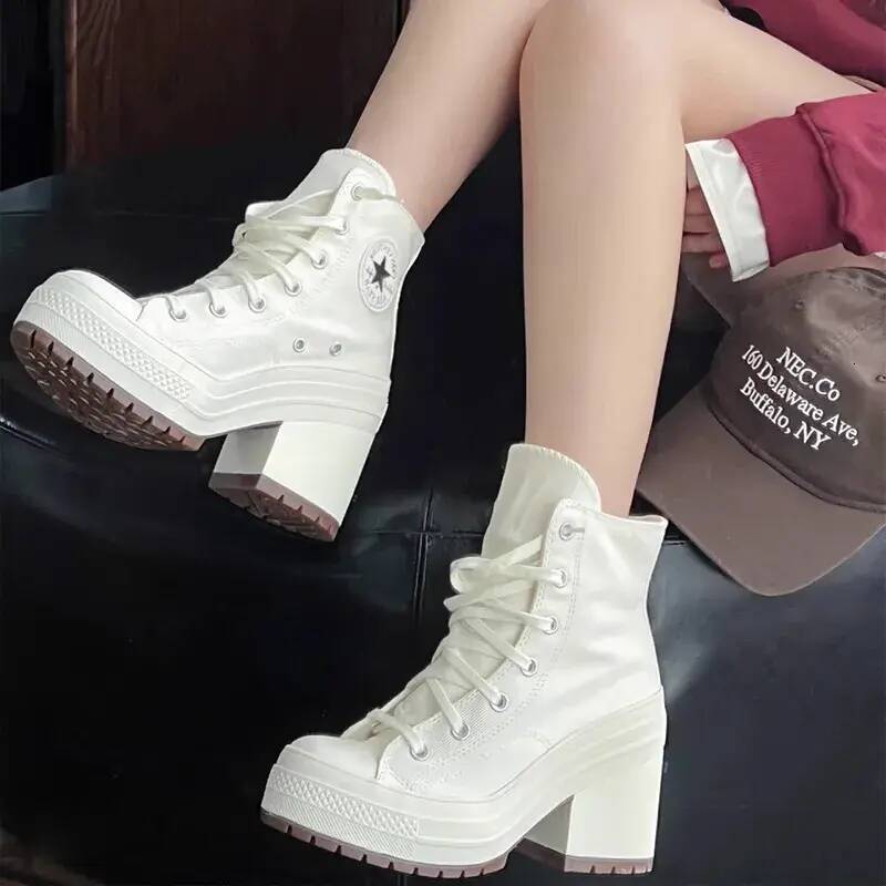 Women Casual Shoes Designer Heels Retro Chunky Heel Women's female sneakers Canvas Shoes Summer Vintage Breathable High Heels Fashion Casual Sn