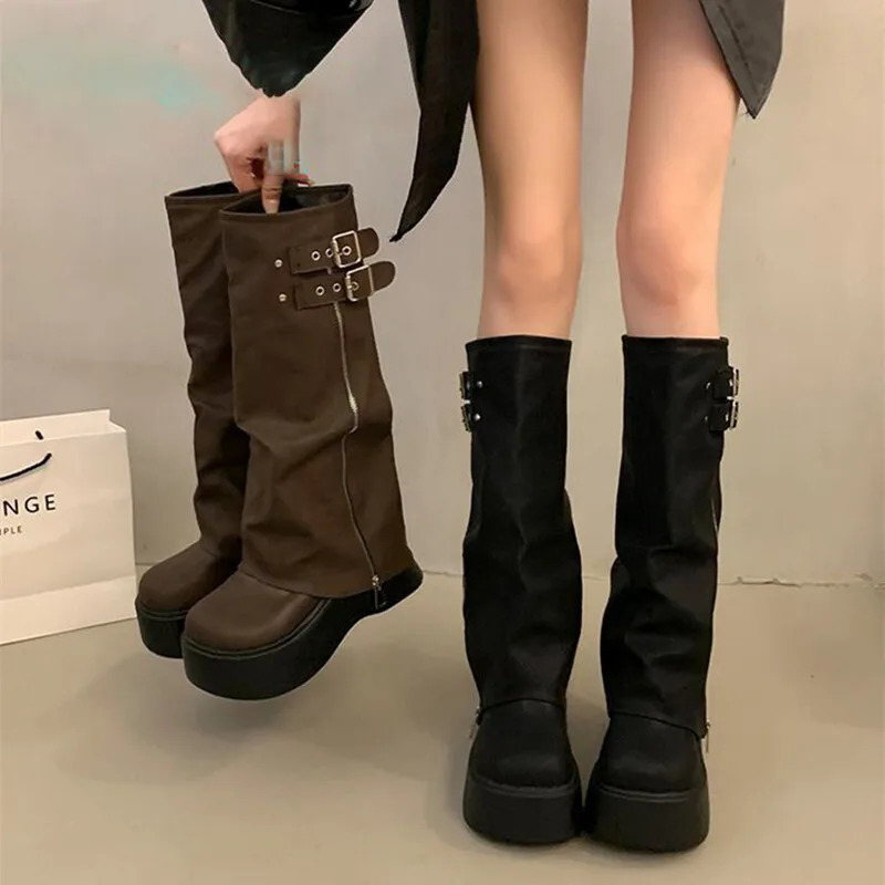 Thick Soled Boots Western Knight Boots Long Tube Boots For Women In Autumn And Winter Knee Length Slim High Tube Boots 261016